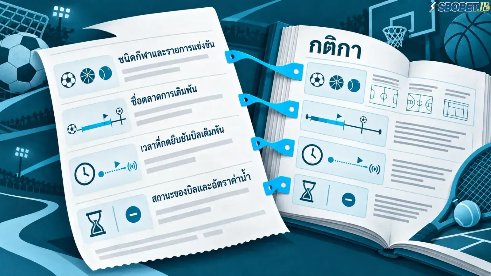 ภาพภาพประกอบเชิงสัญลักษณ์เกี่ยวกับกติกาและเงื่อนไข โดยจัดองค์ประกอบให้สื่อสารใจความของเนื้อหาส่วนนี้อย่างชัดเจน. ภาพใช้เป็นสื่อประกอบเพื่อช่วยให้ผู้อ่านเห็นภาพของประเด็นได้ง่ายขึ้น.