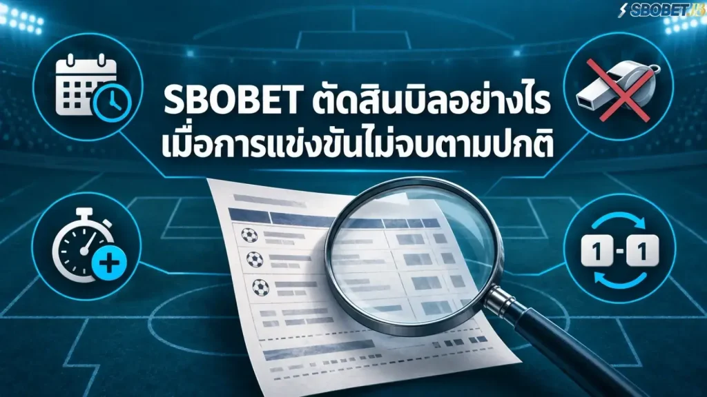 SBOBET ตัดสินบิลอย่างไรเมื่อการแข่งขันไม่จบตามปกติ - ภาพหน้าปกบทความ
